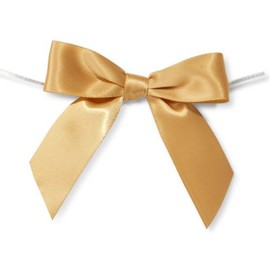 GOLD 3" Pre-Tied Satin Bowswith 5" Twist Ties~ 7/8" ribbon 12 unit, 12 pack per unit.