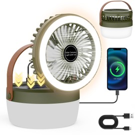 EJYTRVT Solar Camping Fan with LED Light – Rechargeable Portable Fan with 3 Speeds, 4 Lighting Modes, USB & Solar Powered, Foldable & Hanging Tent Fan for Camping, Travel, Beach, RV, Camper