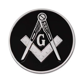 Square & Compass Round Masonic Auto Emblem - [Black & Silver][3'' Diameter]