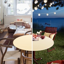 Obstal Fitted Round Table Cloth, Reversible Waterproof Stain Resistant Elastic Stretch Tablecloth, Wipe Clean Table Cover for Outdoor/Indoor Use, Fits Round Tables up to 48" - 56" Diameter, Cream