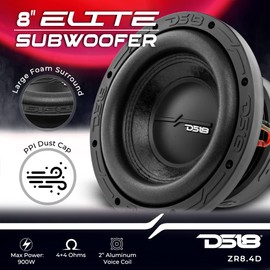 DS18 ZR8.4D Elite-Z 8 Inch Car Audio Subwoofer 900 Watts Dual Voice Coil 4-Ohm DVC 4+4 Ohm (1 Speaker)