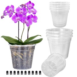 HOLANHING 8Pcs/16Pcs Orchid Pot, 4 Each of 4.3",5.5" Orchid Pots with Holes, Orchid Pots for Repotting, Clear Orchid Pots, Plastic Orchid Planter for Indoor Outdoor Plants (8Pcs, 4 Each of 4.3",5.5")
