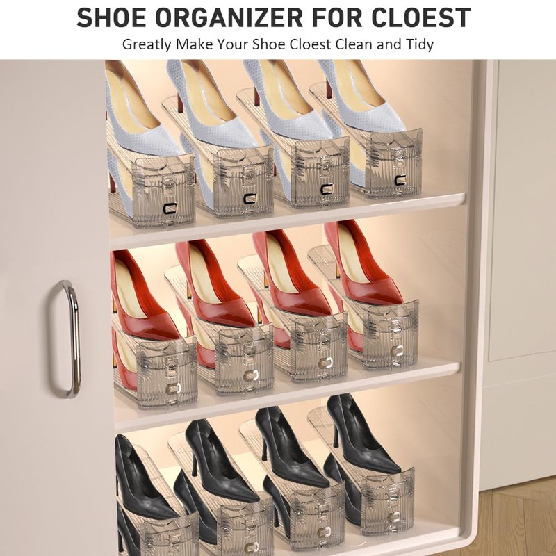 12 Pack Clear Shoe Slots Organizer - Adjustable Height 3.7''to