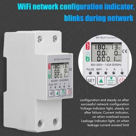 Sonew Mini Circuit Breaker, Smart Power Meter Switch, 2 Pole DIN Rail Mount, 85-300V AC 63A, for TUYA