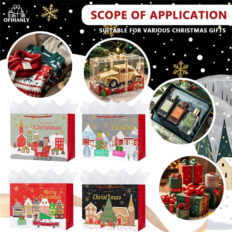OFIHANLY 4 Pack 14.9" Large Size Merry Christmas Gift Bags