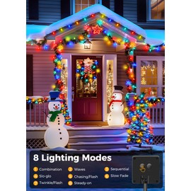 Solar Christmas Lights Outdoor, 50 LED C9 Strawberry String Lights with Timer & 8 Light Mode, Waterproof Solar Christmas Tree Lights for Outside Garden Patio Party Christmas Decoration, Multicolor