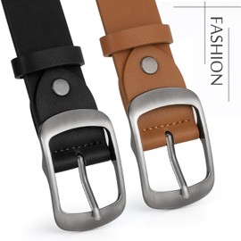 VONMELLI Women Leather Belts for Jeans Dress 2 Packs Fashion Leather Ladies Waist Belt with Sliver Buckle, Black Brown L