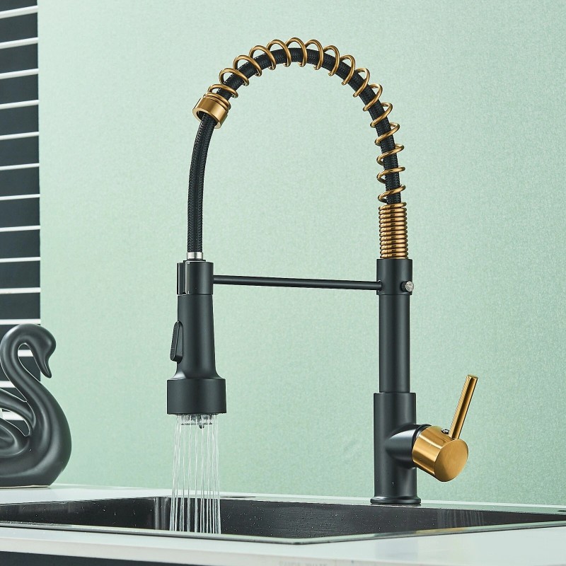 MVMHOME Black and Gold LED Kitchen Faucet with Pull Down