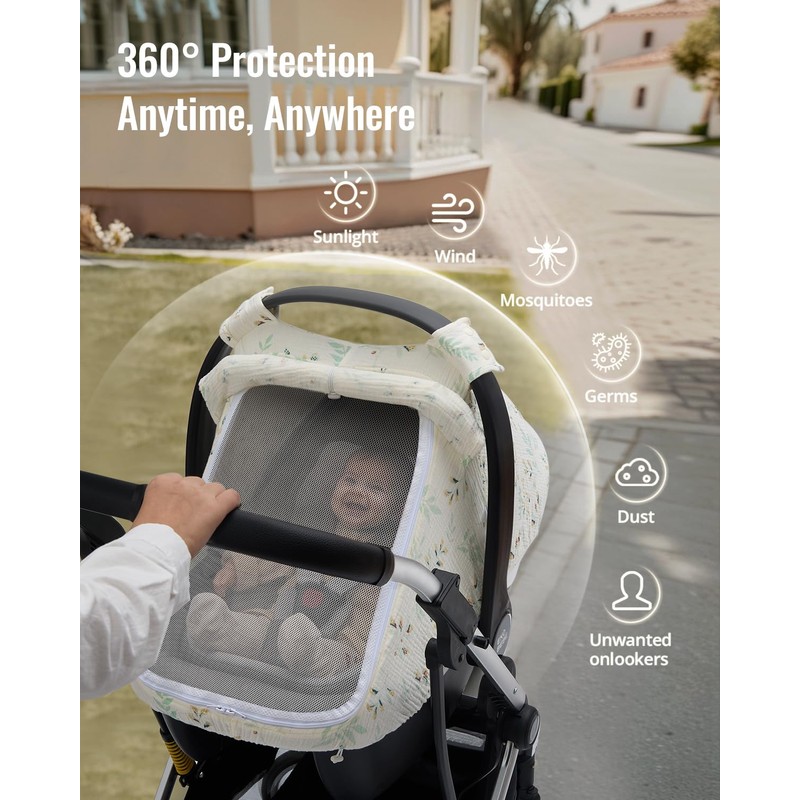 Blissful Diary Baby Car Seat Cover, Extra Large Mesh Window,