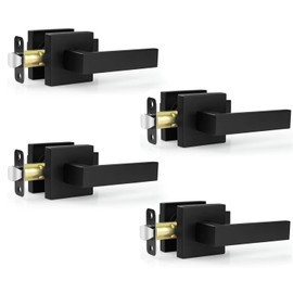 Estmoon 4 Pack Passage Door Knobs - Black Door Handle Interior Door Levers, Heavy Duty Non-Locking Locksets Hall Closet Handles, Reversible for Right & Left Sided Doors