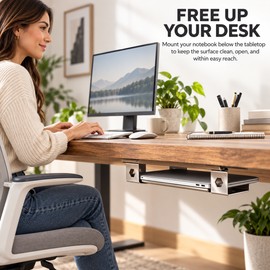 Under-Desk Laptop Holder for Storage – Screw-Mount Bracket Set for Home Office Desk Organization