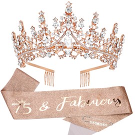 TOBATOBA 75th Birthday Decorations, Rose Gold Birthday Sash and Tiaras for Women, 75th Birthday Gifts for Women, 75 and Fabulous Birthday Decorations for Women Happy 75th Birthday Party Favor Supplies