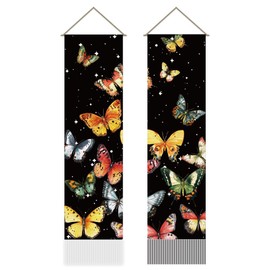 AHANDMAKER 2Pcs Vintage Butterfly Tapestry, Art Fabric Butterfly Long Vertical Tapestry Wall Hanging, Butterfly Tassel Wall Tapestry Aesthetic Tapestry for Bedroom Living Room(45.7x13 Inch)