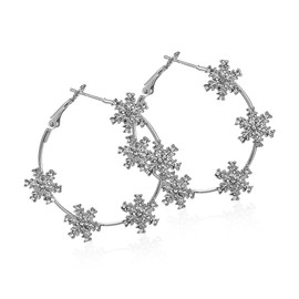Pingyongchang Sterling Silver Snowflake Hoop Christmas Earrings Sparkly Cubic Zirconia Snowflake Winter Dangle Drop Earrings Funny Holiday Xmas Jewelry Gifts for Women-Hoop