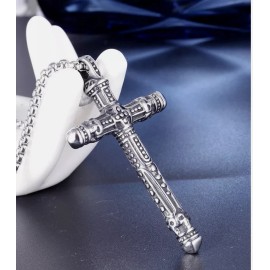 Fashion Jewelry Large IRISH CELTIC VIKING CROSS Pendant 24" 925 Sterling Silver Necklace Men