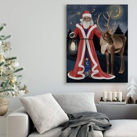 Stupell Industries Santa Claus Under Night Sky Winter Lantern, Designed by Grace Popp Canvas Wall Art, 36 x 48, Blue