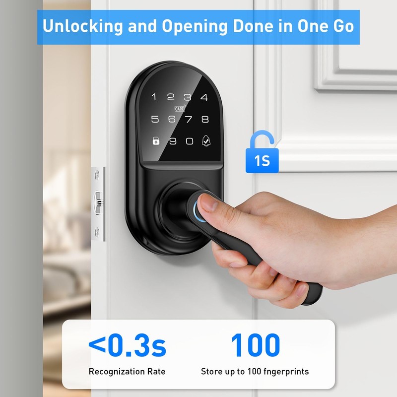 Smart keypad Door Lock with Handle，Fingerprint Keyless Entry Digital Lock