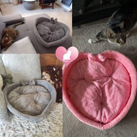 SSDHUA Cute Cat Bed Heart-Shaped Nest - Cotton Fleece Warm Soft Cat & Dog Bed for Winter (L, Pink)