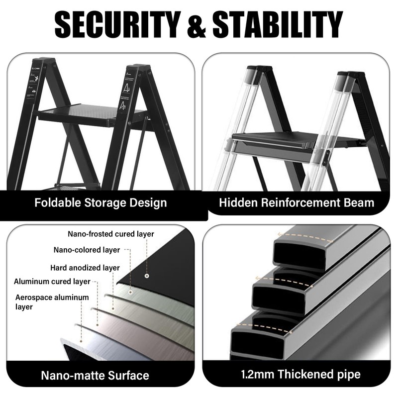 3 Step Ladder, Aluminum Lightweight Folding 3 Step Stool with