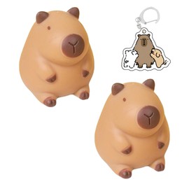 2 Pcs Capybara Squishy, Capybara Toy with 1 Pcs Capybara Keychain Quick Rebound Animal Squeeze Ball Relieve Stress Suitable for Birthday Festival Gift for Children and Adults