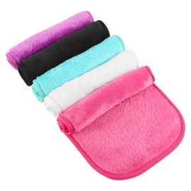 Lanjue Pack of 5 Washable Make-Up Wipes, 40 x 20 cm, Reusable Microfibre Face Cloths, Ultra Soft Make-Up Pads for Gentle Facial Cleansing (Black, Purple, Cherry Red, Green, White)