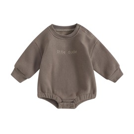 VISGOGO Newborn Infant Baby Boy Oversized Romper Sweater Onesie Coming Home Outfit Neutral Clothes (Mocha, 3-6 Months)
