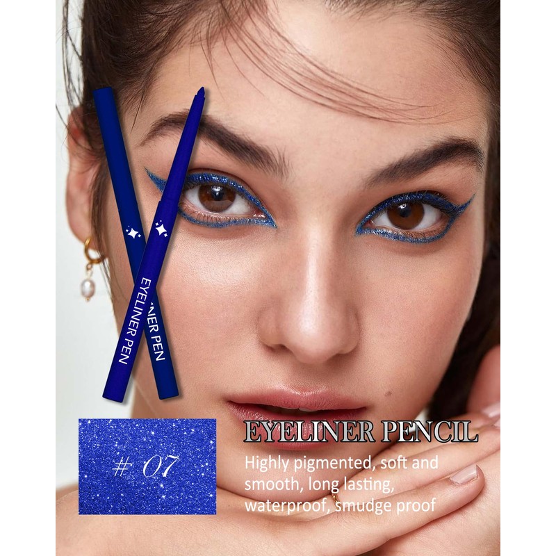 Glitter Blue Eyeliner Pencil, Matte Metallic Sparkle Gel Eye liner,