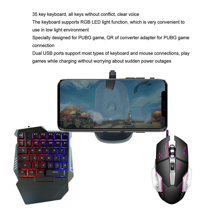One Handed Gaming Keyboard Mouse Converter Wired 35 Keys Backlit
