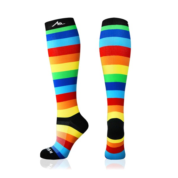 NEWZILL Compression Socks (20-30mmHg) for Men & Women (Rainbow Stripes, Small)