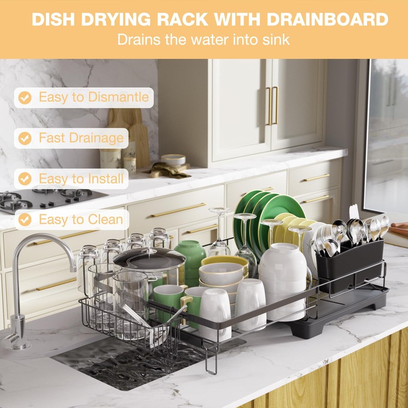 Dish Drying Rack Extendable Dish Rack Rustproof Carbon Steel with