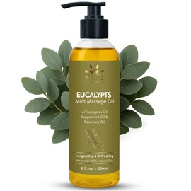 AVD Organics Eucalyptus Mint Massage Oil 236ml – Refreshing & Cooling Blend for Full Body Massage | 8 fl.oz
