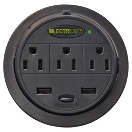 Power Tap Grommet with Hidden Power Center w/ 3 Power and 2 USB Charging Ports