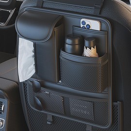 RAKSONIC Backseat Car Organizer,5 Storage Pocketscar Seat Organizer,Car Storage Organizer with Foldable Food Tray,Car Seat Back Protectors Kick Mats Travel Accessories