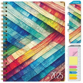HARDCOVER 2025 Planner, 8.5"x11": 14 Months (November 2024 - December 2025), Daily Weekly Monthly Planner, Yearly Agenda, Bookmark, Pocket Folder and Sticky Note Set (Rainbow Oak)