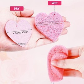 Heart Shaped Facial Sponge, Compressed Face Wash Pad, Exfoliating Facial Cleansing Sponge, Facial Skin Care Tool for Women - Color: Pink, Specification: 50pcs Box packing
