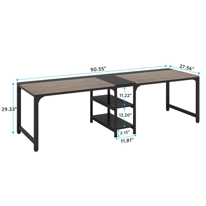 Tribesigns 90.55'' 2 Person Desk with Storage Shelves, Double Computer