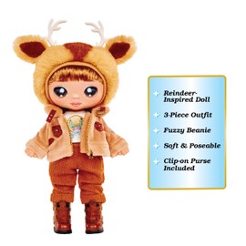 Na Na Na Surprise Cozy Series Donnie Ranger 7.5" Fashion Doll Reindeer-Inspired with Brown Hair, 3-Piece Outfit and Fuzzy Clip-on Purse, Poseable, Great Toy Gift for Kids Ages 5 6 7 8+ Years