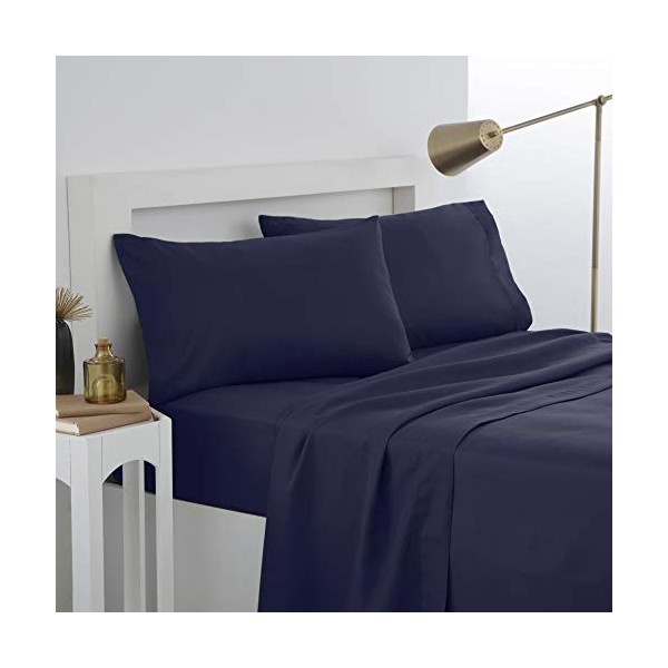 Martex Brushed Microfiber Sheet Set, Twin, Navy