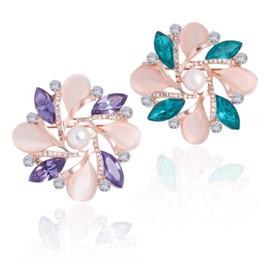2 Pieces of Stamen Brooches, Rhinestone Brooches, Rose Brooches, Women's Flower Brooches, Pearl Brooches, Suitable for Daily Wear, Parties, Birthday Gifts (45 * 45mm) (Green and Purple)