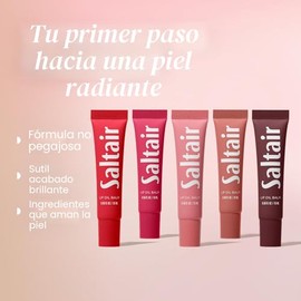 Saltair Bálsamo de aceite labial hidratante, brillo labial transparente y tintado, paquete de 5 tonos diarios. Acondicionamiento vegano hidratante par