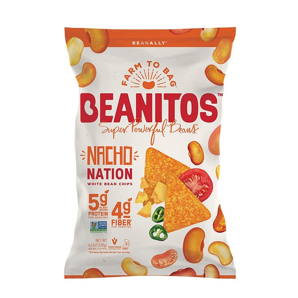 Beanitos Nacho Nation White Bean Chips Plant Based Protein Good Source Fiber Gluten Free Non-GMO Corn Free Tortilla Chip Snack 4.5 Ounce, Pack of 6 (Packaging may vary)