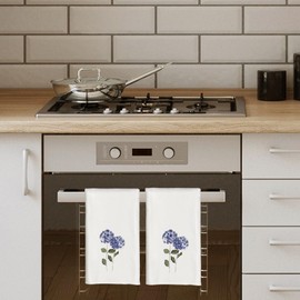 CIOJUNE Purple Hydrangea Flowers Floral Kitchen Towels Set of 2 - Summer Flowers Decorative Hand Towels for Bathroom, Green Hydrangea Decor Dish Towels for Kitchen, Floral Hand Towels, 16x24