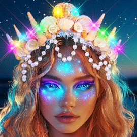 JONKY Light Up Mermaid Crown and Tiaras Seashell Tiara Ocean headpiece for Women