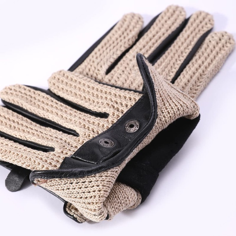 Harssidanzar Mens Touchscreen Crochet Stringback Driving Gloves GM030,Beige,Size M