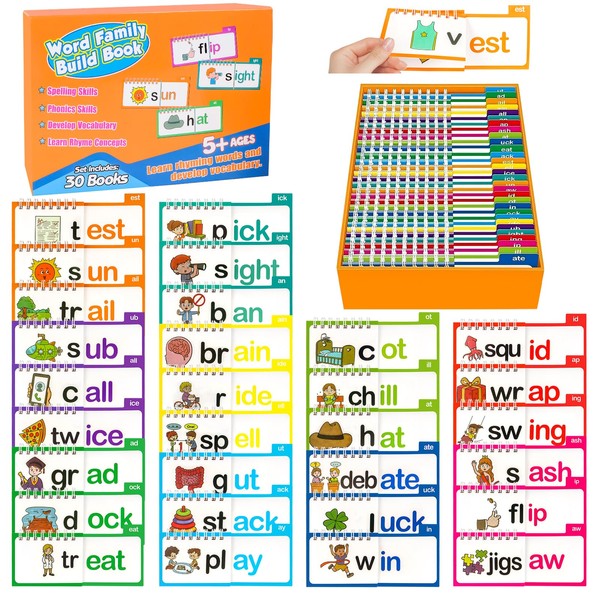 30 Read and Rhyme Flip Books, Word Family Build Book,