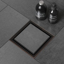 WEBANG 6 Inch Shower Square Drain Bronze Floor Drain with Flange Reversible 2-in-1 Cover Tile Insert Grate Removable SUS304 Stainless Steel CUPC Certified Oil Rubbed Bronze