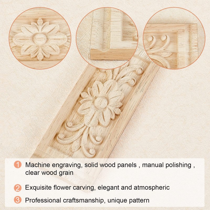 SUPERFINDINGS 2pcs Unpainted Wood Applique Frame 16x6x0.95cm Corner Rectangle 6.3"