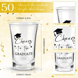 Maxcheck 50 Sets Graduation Party Favors for Guests Cheers to the Graduate Acrylic Shot Glasses with Thank You Cards and Organza Bags Graduation Gifts for Teacher Classmates Family(Black)