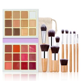 RoseFlower Cream Makeup Palette for Full Face, 24 Colors Eye Makeup Palette, Blendable Matte Nudes Shades, with 10 Makeup Brushes, Blush Palette Brightening Contouring Long Wear Color Correcting Cream