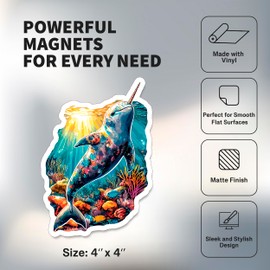Narwhal Magnet 4 inch 2 Pack Vinyl for Fun Cute Souvenir Gift Refrigerator Fridge Dishwasher ID44999